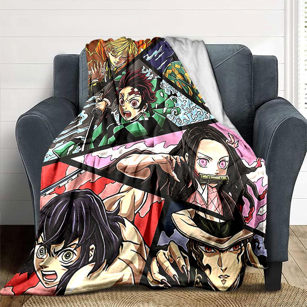 Demon Slayer Characters Flannel Blanket Super Soft Warm Cozy Blanket For Sofa Bed Office Travel Allseason Home Decor Gift
