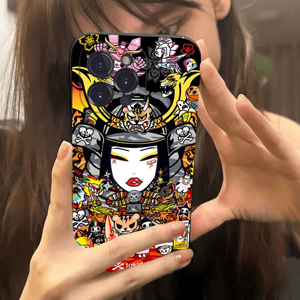 Character T-tokidoki Phone Case For Iphone 17 16 15 14 13 12 11 Pro Max Plus Black Shell Cover Case