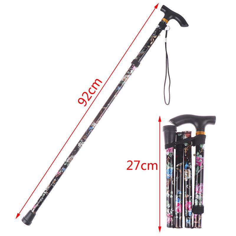 1Pc Aluminum Alloy Five-Section Folding Cane T Handlebar Safety Walking Stick