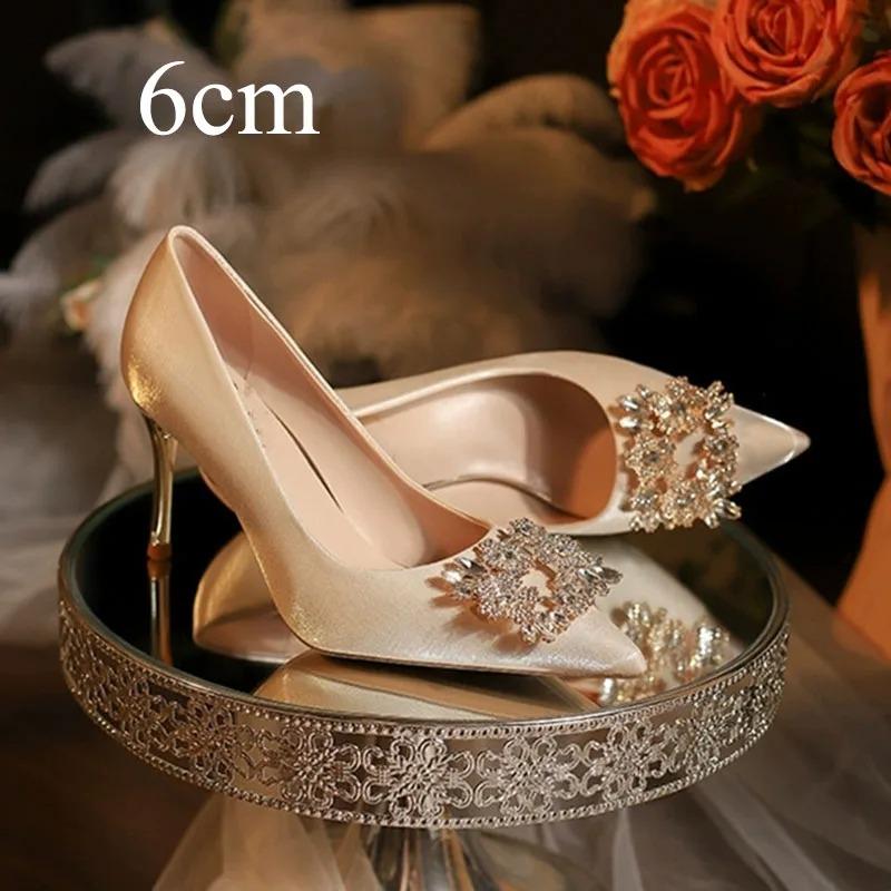 

Модные свадебные туфли во французском стиле для невесты, туфли-лодочки на тонком каблуке с кристаллами, женские элегантные туфли с острым носком на высоком каблуке, женские туфли для выпускного вечера 39