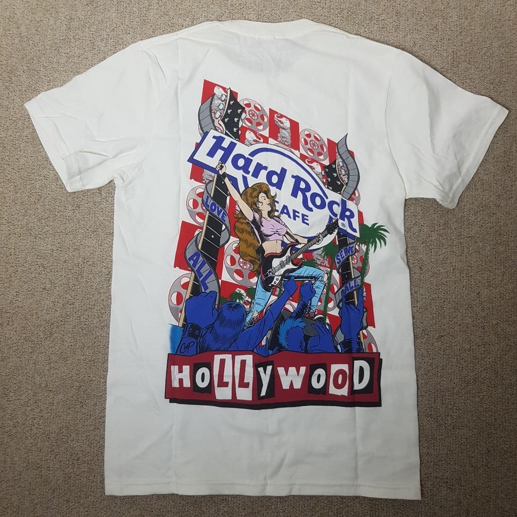 Unisex shirt Cotton Oversize Large Size New Mens Hard Rock Cafe Hollywood Graphic T Shirt Small BNWT Circa 2000's Rare
