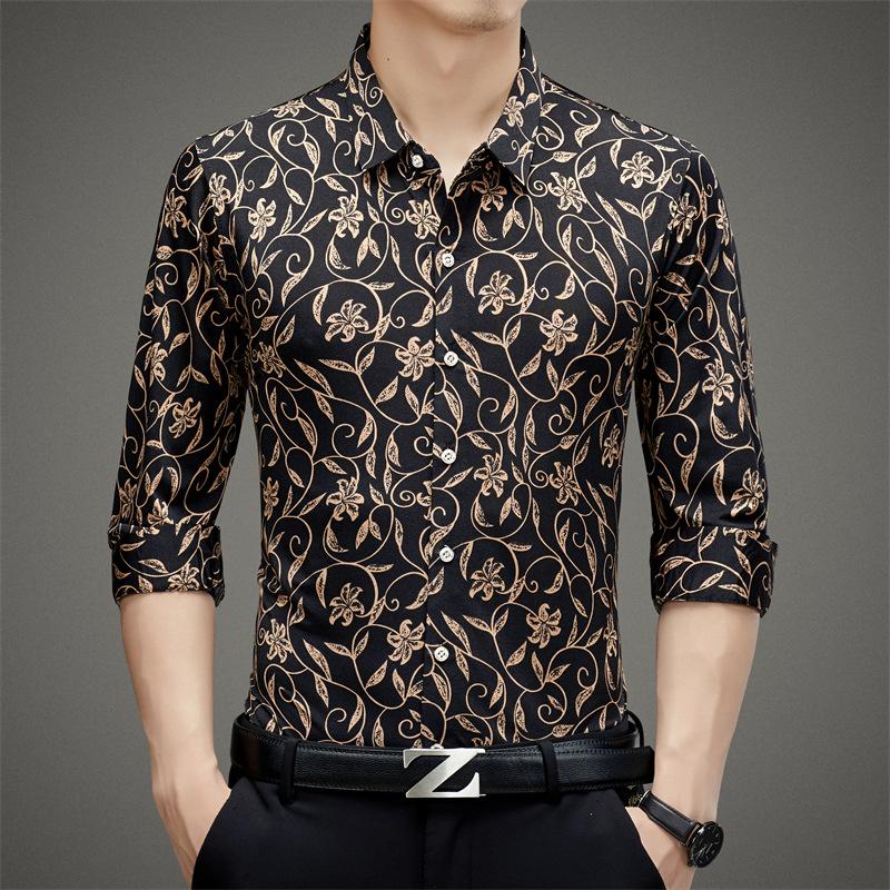 Autumn Men s Printed Shirt Wrinkle-Resistant Fashion Casual Long Sleeve M