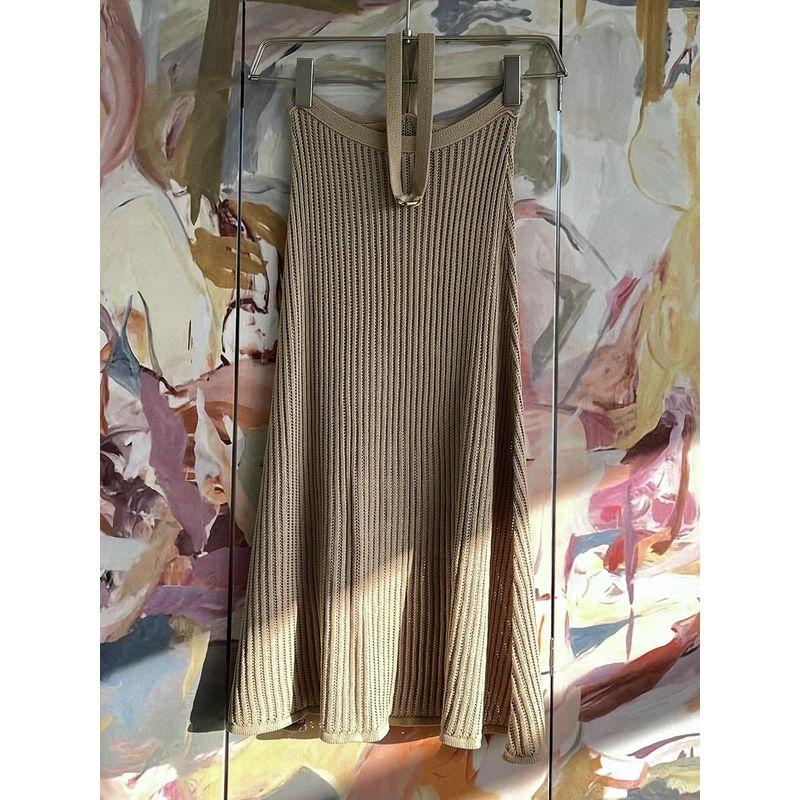 Foreign Trade Original Order RUV * E Tie Waist Knitted Skirt Midi dress Wool Sweater Dress Strapless Dress Hollow-out Dress