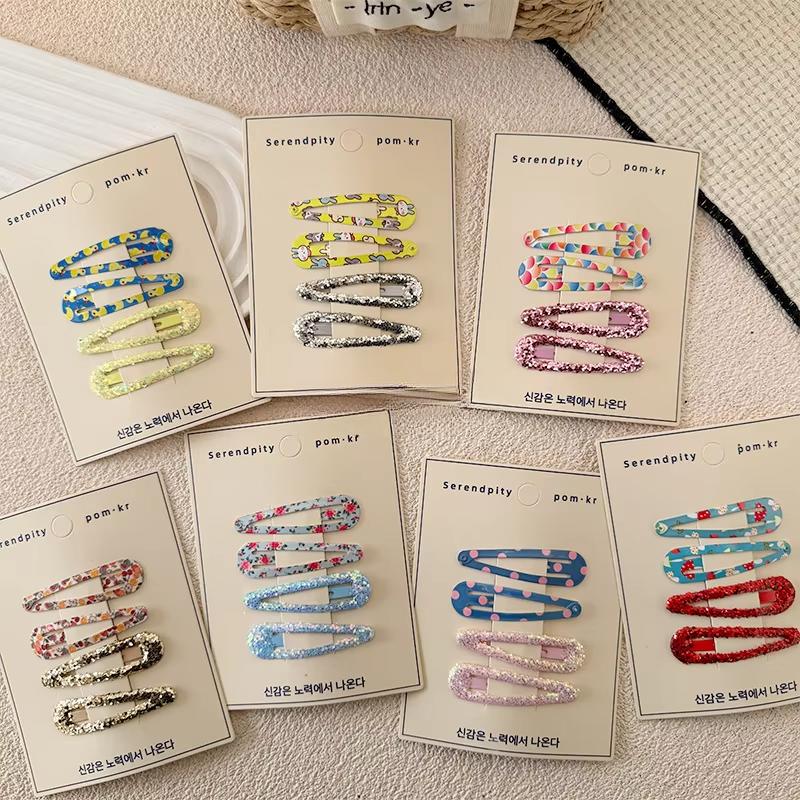 Lot de 4 barrettes d'été pour enfants, jolies pinces à cheveux à paillettes, style dessin animé, accessoires pour cheveux, couvre-chefs, Kawaii, nouvelle collection 2025