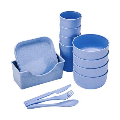 25 Stuks Draagbare Reis Plastic Borden en Kom Sets Tarwestro Servies Sets, BBQ, Picknick, Kampeer Essentiële Gerechten Set