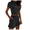 Fashion Womens Sexy Solid  Tracksuit Short Sleeve Tops Sports Shorts Set