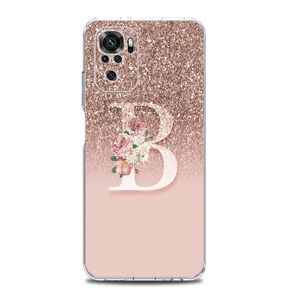 Letter Pink Shiny M R Phone Case For Xiaomi Redmi Note 14 13 12 4G 9 8 10 11 Pro Plus 5G 14C 13C 12C 10C 9C 9A Clear TPU Cover