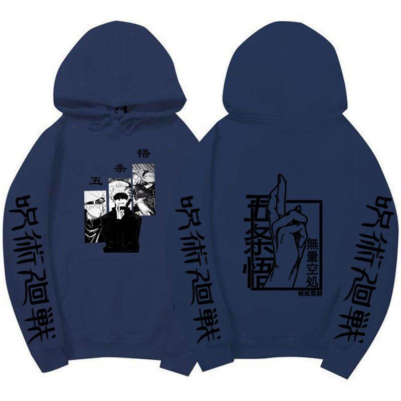 Jujutsu Kaisen Gojo Satoru Double-Sided Hoodie Anime Sleeve Print Long Sleeve Casual Manga Graphic Hooded Pullover Sweatshirt