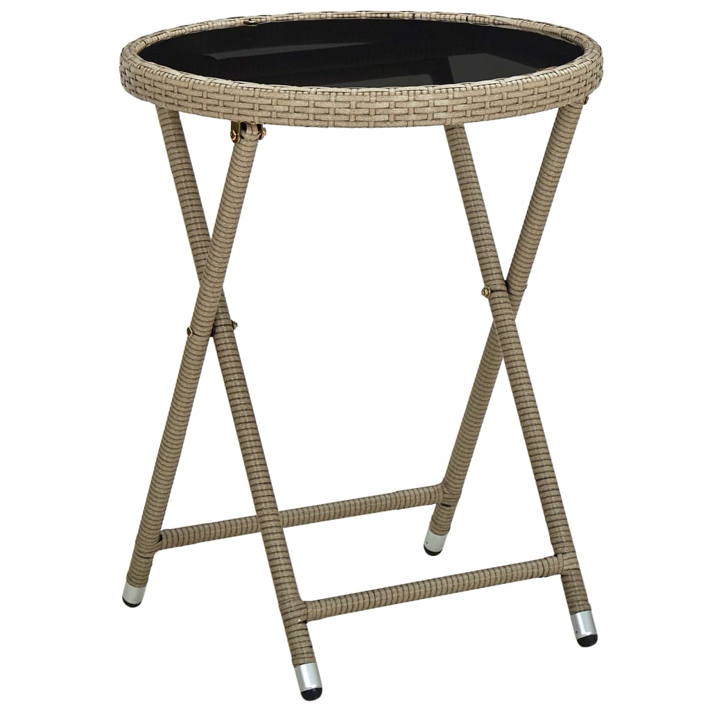 Side Table Beige 60 Cm Poly Rattan and Tempered Glass