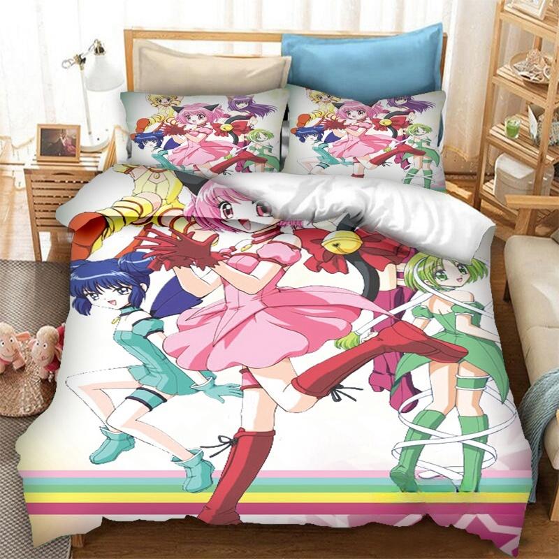 3D Printing Anime Tokyo Mew Mew 3D Print Bedding Set Duvet Covers Pillowcases One Piece Comforter Bedding Sets Bedclothes Bed