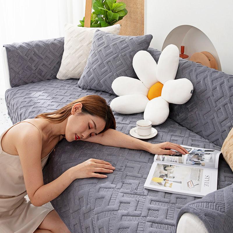 Milk Velvet Anti Slip Sofa Cushion, All-Season Universal Cushion, High-End Solid Color Thickened Sofa Cover