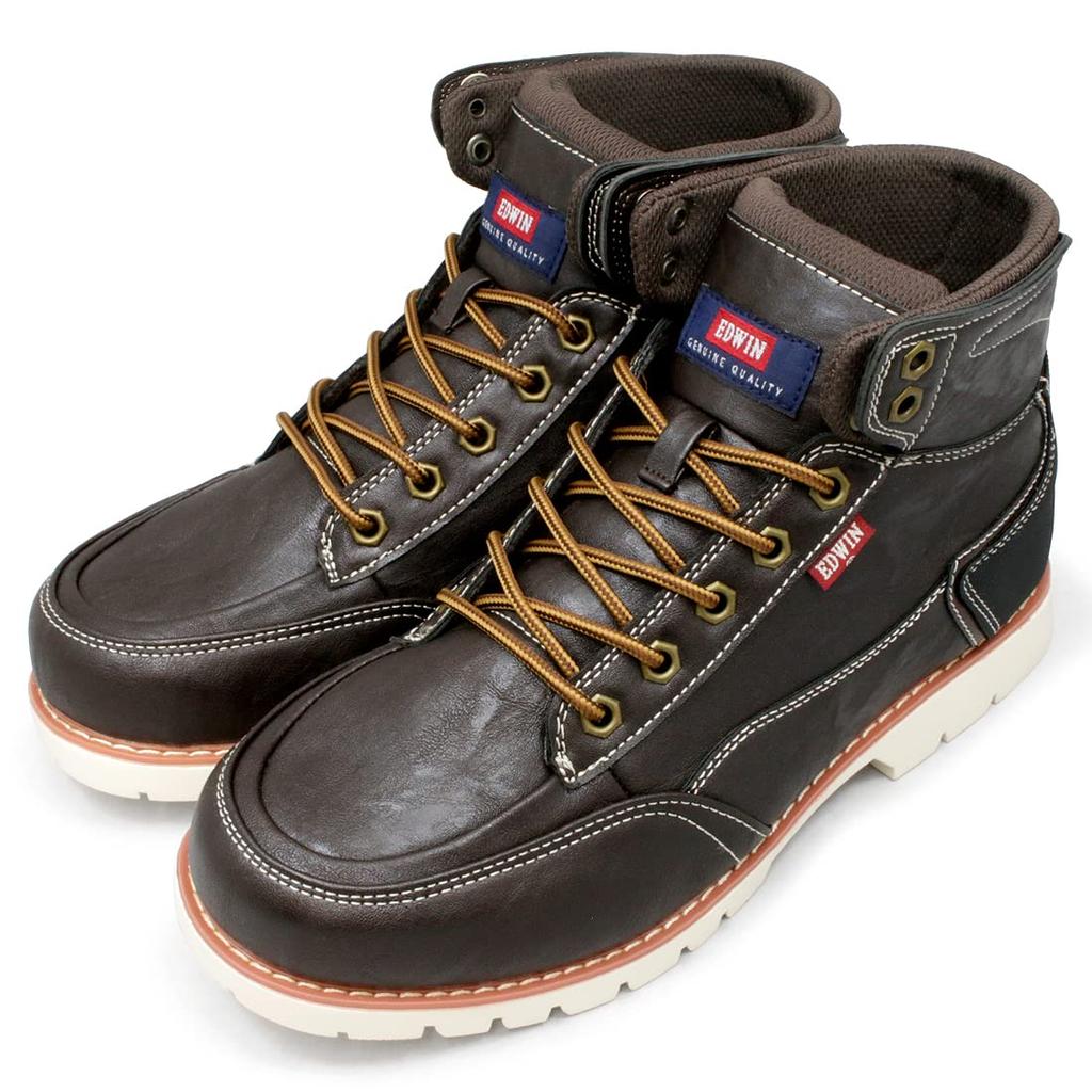 Edwin Leichte Wasserdichte Lässige Stiefel mit PU Weit Premium Stilvoll Dunkel Größe Herren High-Top Leder, Passform, Material, Schnürstiefel, Braun, 26.5