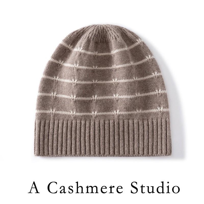 Womens Striped Cashmere Knit Beanie Winter Warm Ear Flap Hat Casual Outdoor Cold Weather