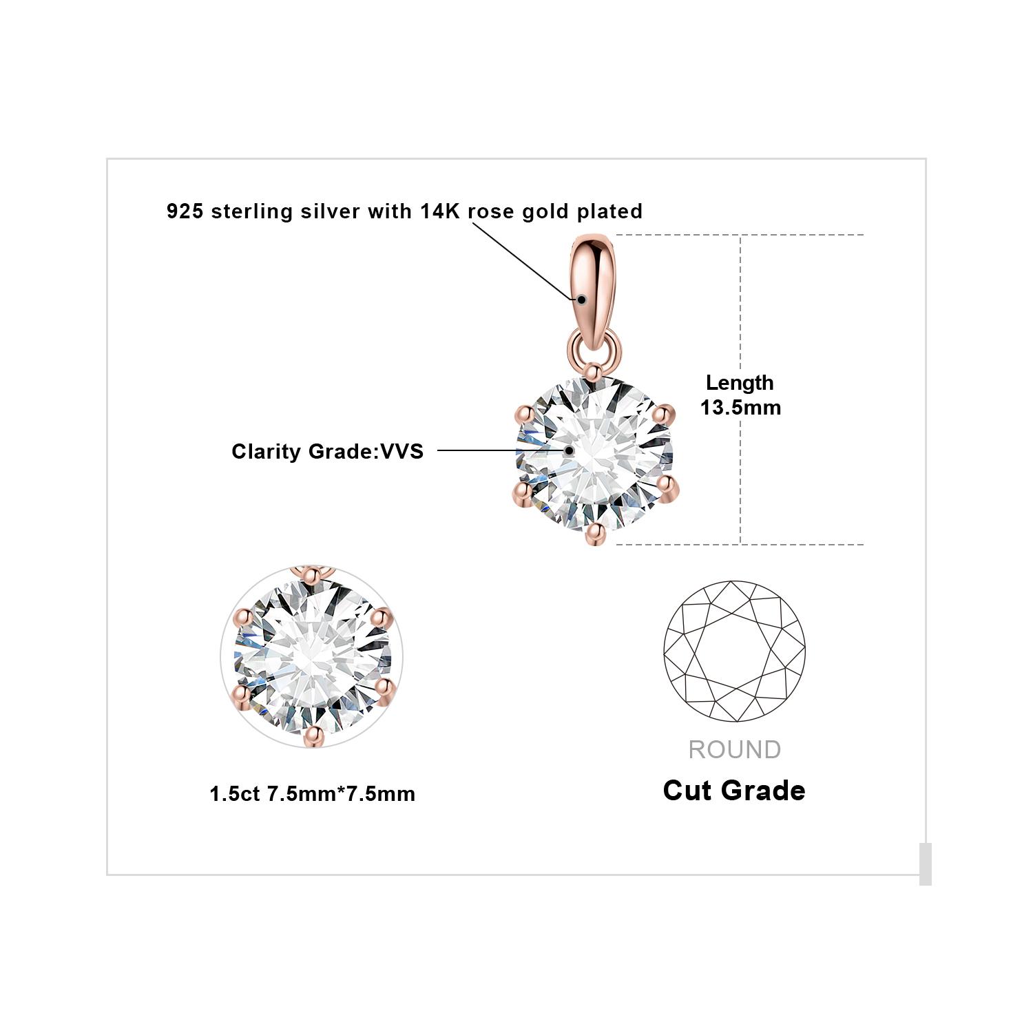 

JewelryPalace Moissanite D Color 1ct 1.5ct 2ct 3ct Round 925 Silver Pendant Necklace for Woman No Chain GRA Certificate