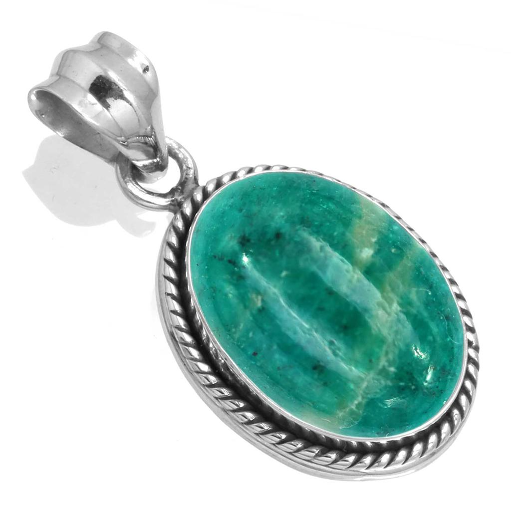 925 Sterling Silver Pendant Women Gemstone Handmade Jewelry Halloween Gift Amazonite Angelite Blue Opal Botswana Agate Mohave Azurite Chrysocolla