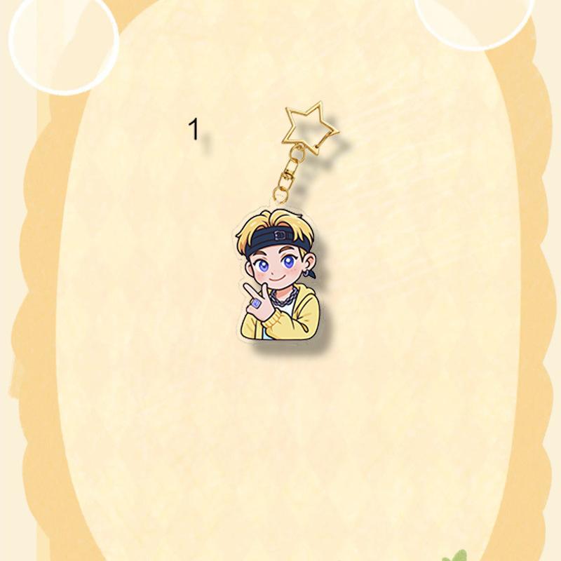 ENHYPEN Cute Cartoon Acrylic Keychain, Gold Star Hook Idol Bag Charm, Kpop Engene Fans Cute Collectible Key Ring Gift Merchandise JUNGWON