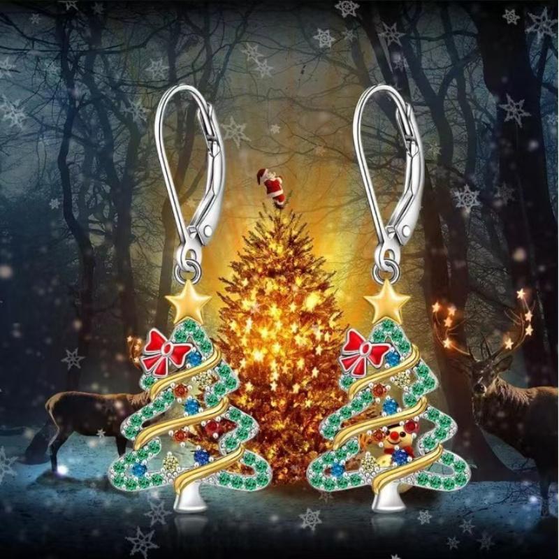 Gorgeous Sparkling Colorful Cubic Zirconia Christmas Tree Drop Earrings for Women Elegant Bowknot Party Romantic Jewelry earrings