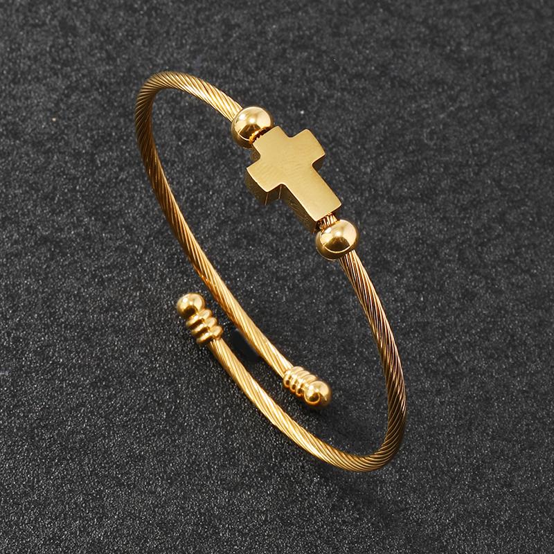 Luxury Stainless Steel Cross Carving Spanish Scripture Man Bracelets for Women Jewelry Couple Gifts