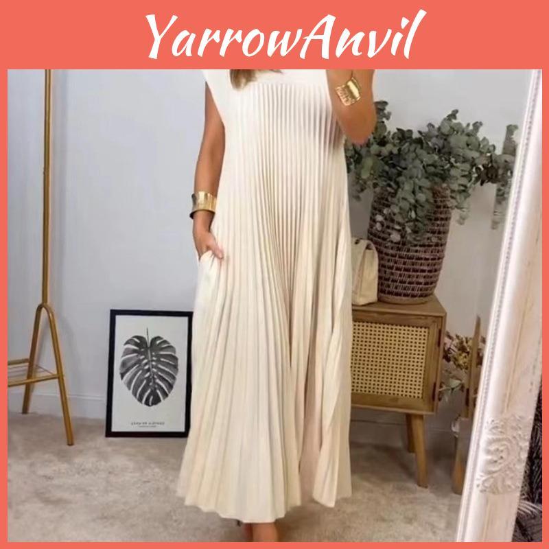 Elegantes Sommerkleid für Damen mit hoher Taille und Taschen aus Polyesterstoff für das Büro
