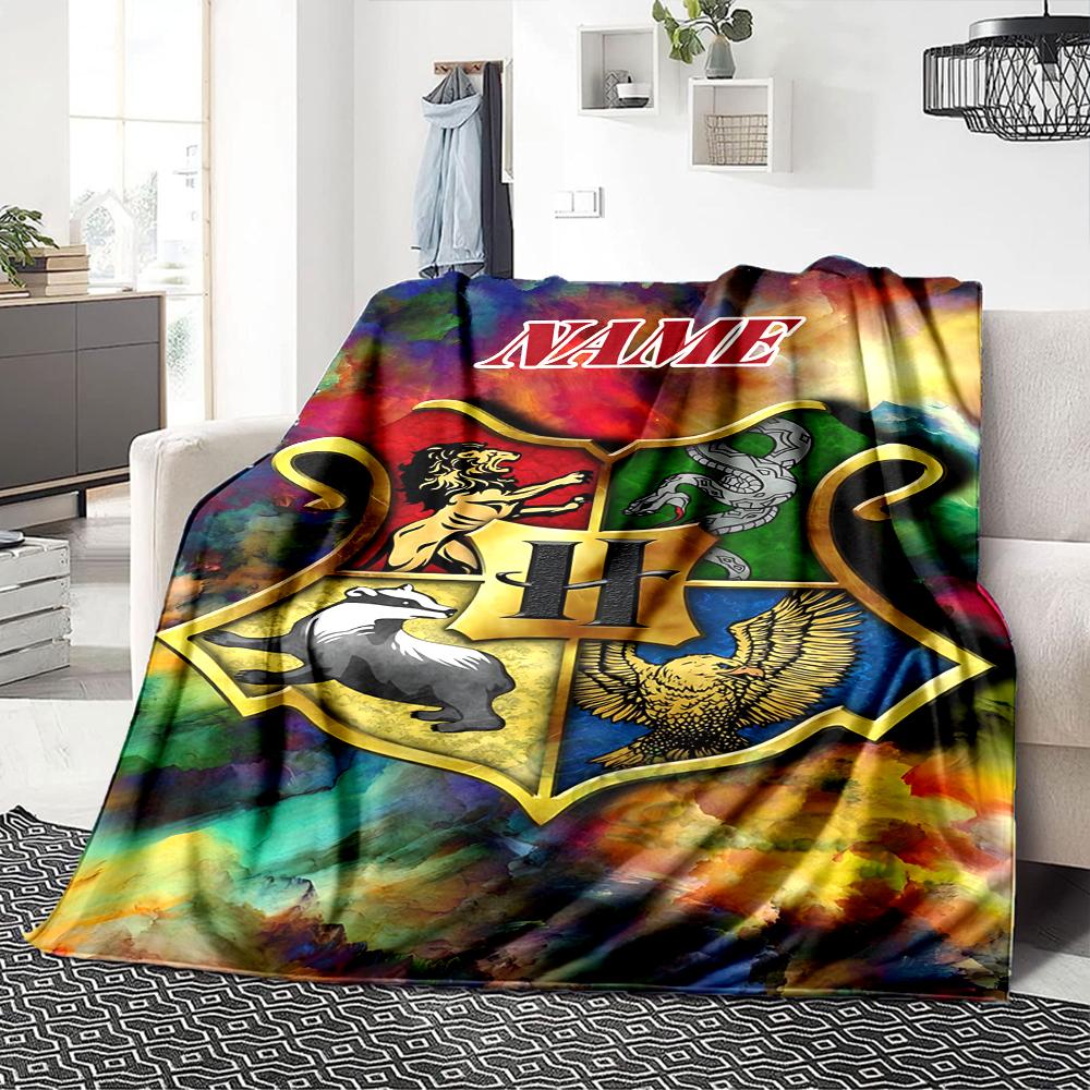 Custom Name Hogwarts Crest blanket for Couch & Bed, Plush Cozy Fuzzy Blanket Super Soft & Warm Blankets for Fall and Winter. 0908115