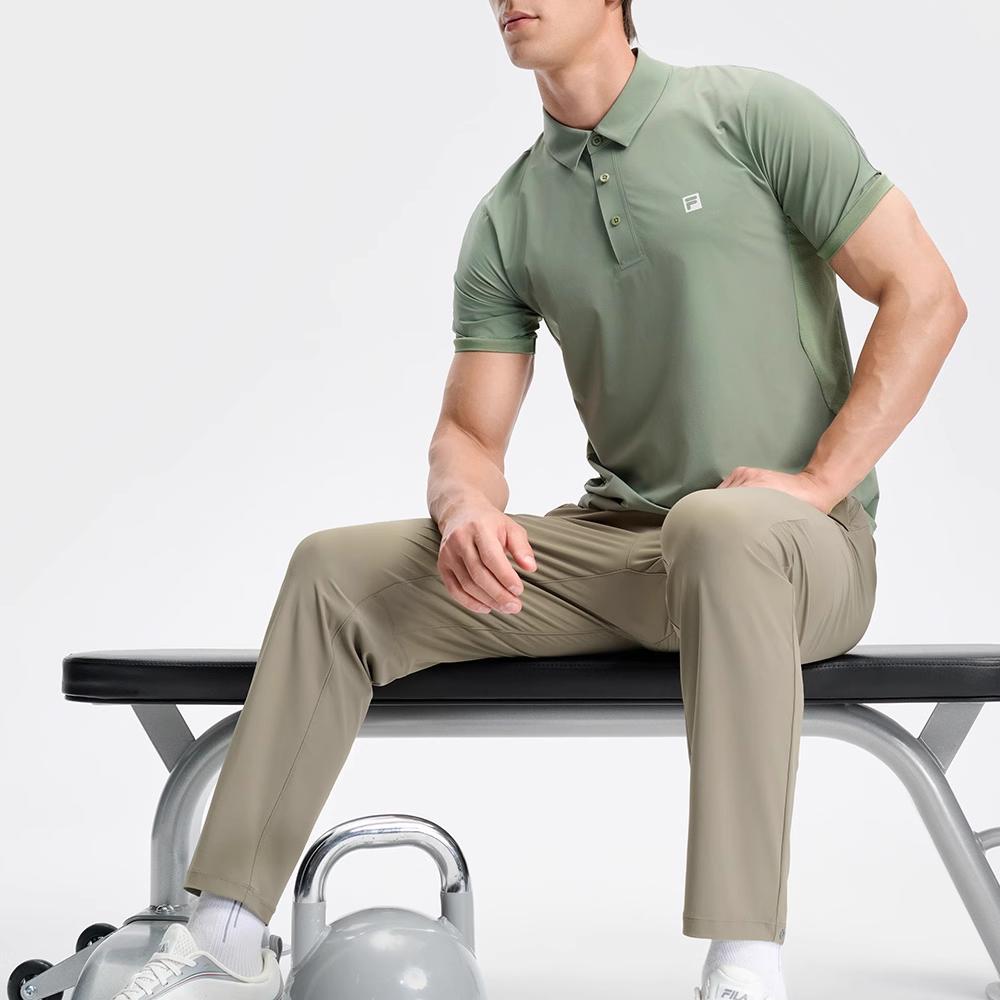 Fila Athletics A.P. Solid Color Casual Woven Breathable Short Sleeve Polo Shirt Men Polo Shirts Wave-Gray-Green A11M431129F-KK