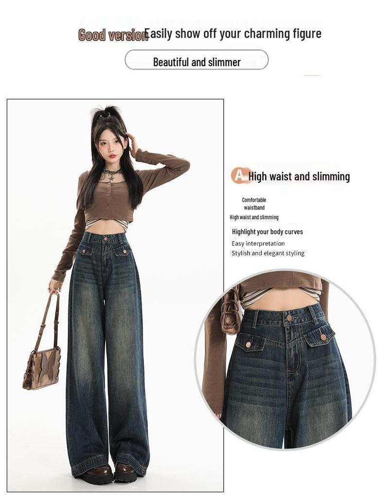 Women's Plus Size High Waist Retro Wide Leg Denim Pants - Early Autumn 2024