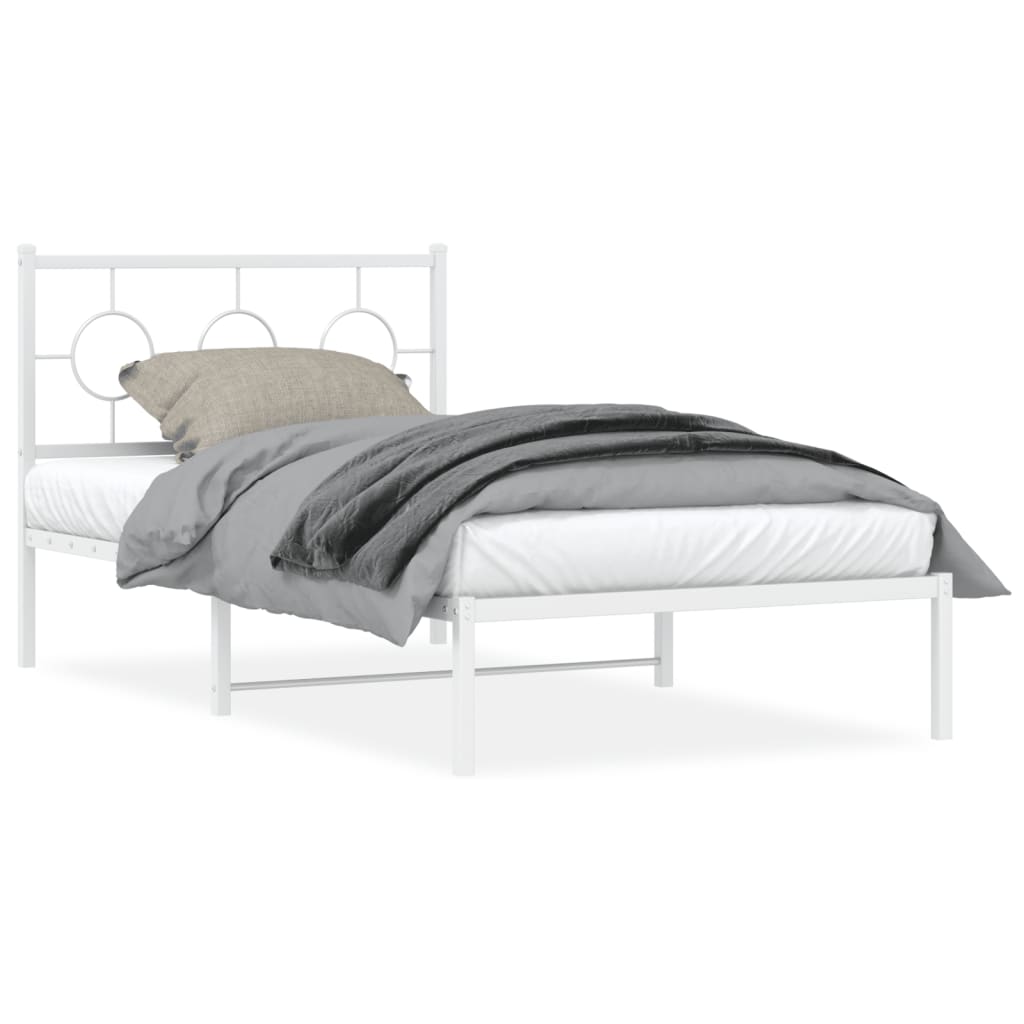Metal Bed Frame with Headboard White 100x200 cm