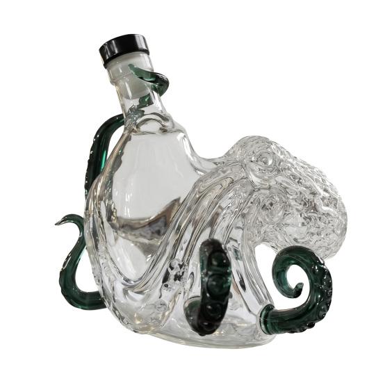 Octopus Shaped Whiskey Decanter, 3D Blown Glass Wine Bottle with Stopper, 400ml Handmade Lead-Free Barware, Creative Bar Decor Gift for Men