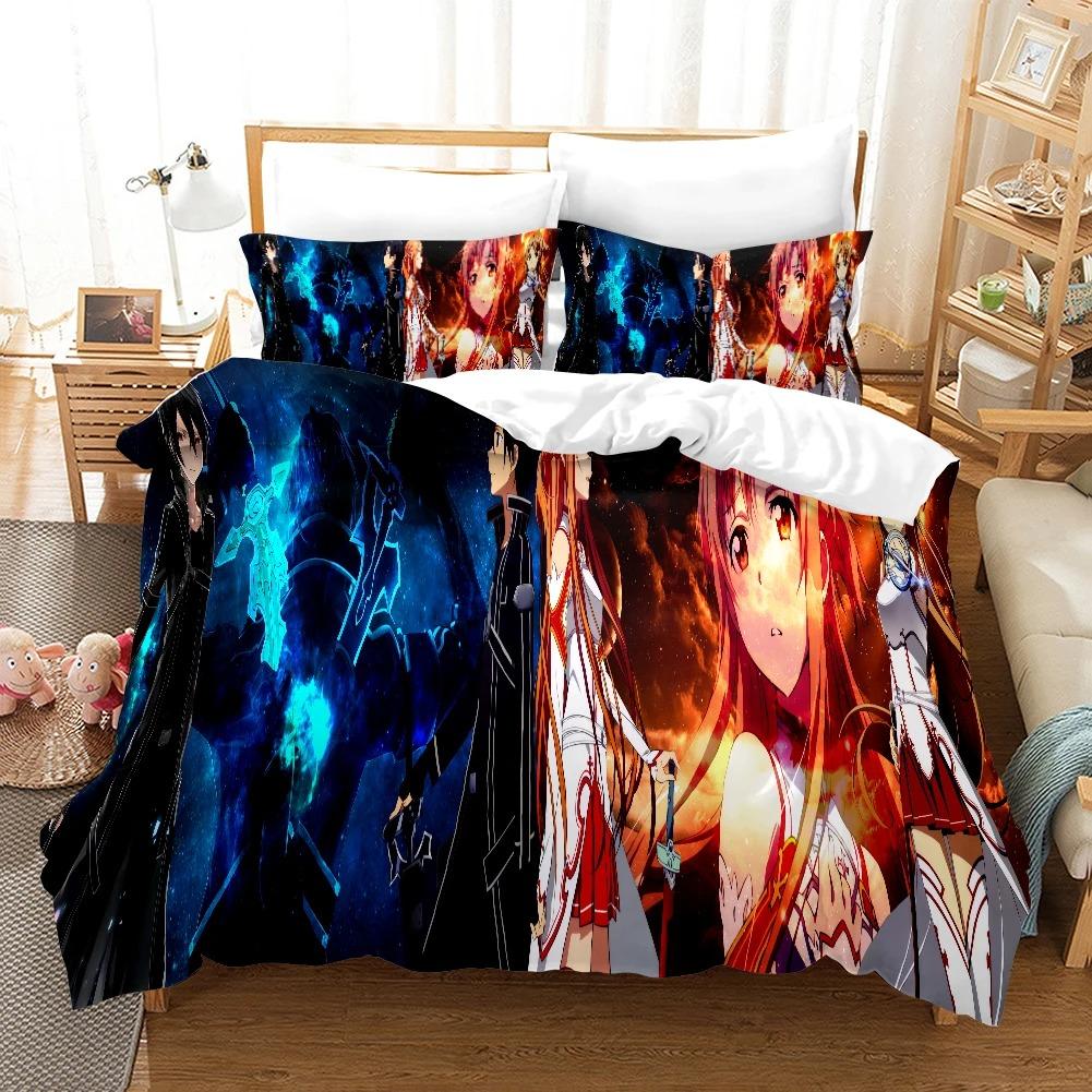 High Quality 3D Digital Printed Sword Art Online Pattern Duvet Cover with Pillow Cover Bedding Set Anime Bed Set Bedroom Deocr