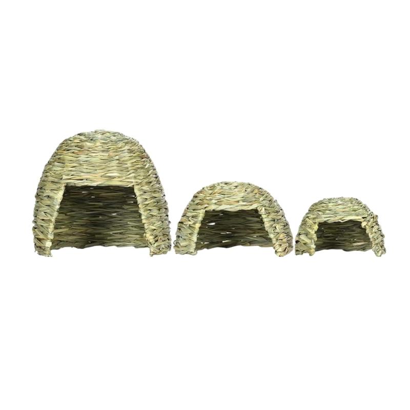 Handwoven Grass Straw House for Small Pet Hideouts Habitat Cave for Small Animals Hedgehogs Squirrels Rabbits Playhouse