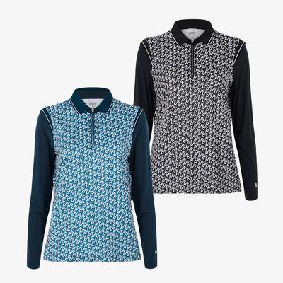 PROWORLDCUP [Pwx]Q125-3401-02 Women'S Printed Collared Golf Hiking Sports Zip-Up T-Shirt