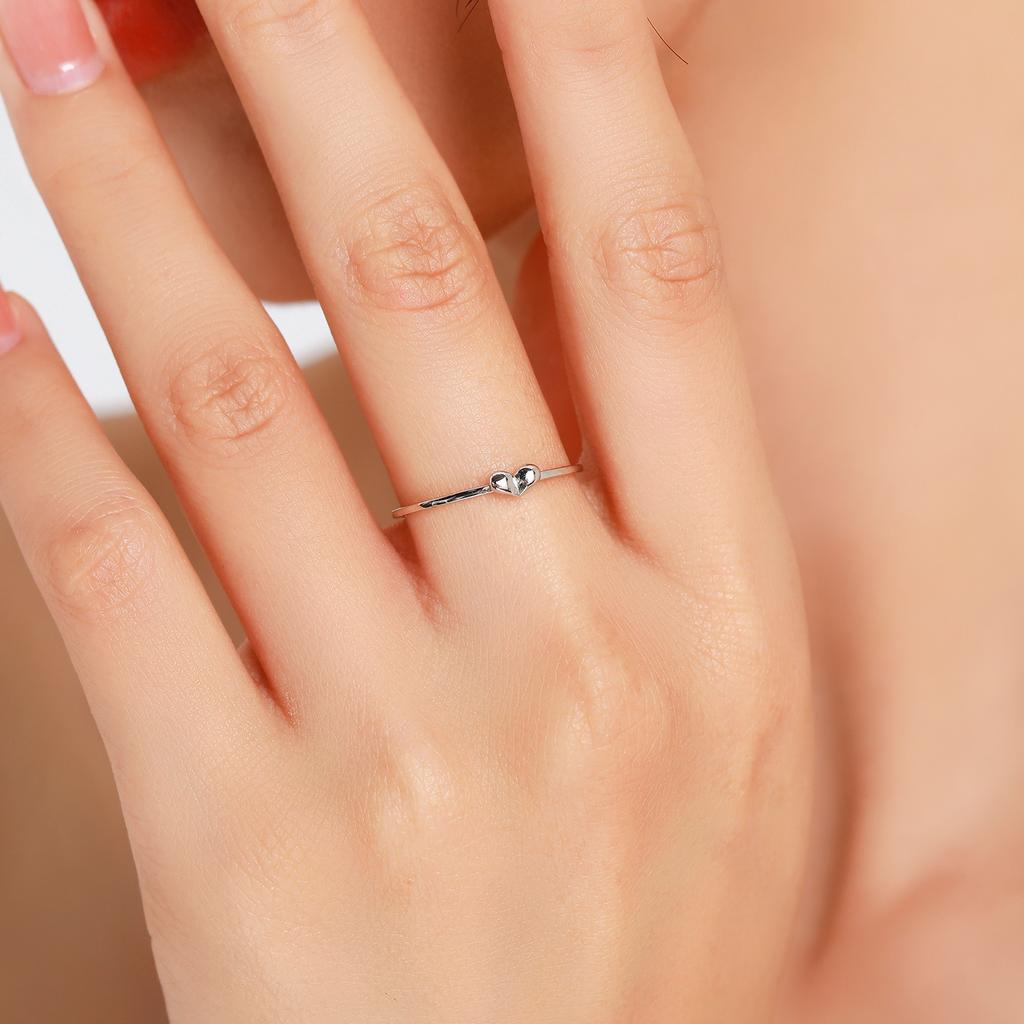 Modian Minimalist Real 925 Silver Cute Heart Trendy Finger Ring For Women Romantic Love Stackable Statement Jewelry