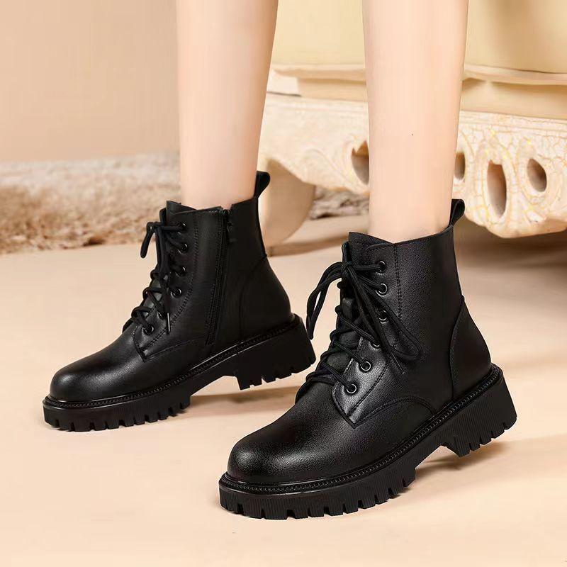 Soft-soled Martin Boots for Women's 2025 Autumn and Winter New Single Boots British Style Thick-soled Velvet Low-heeled Soft Leather Short Boots for 