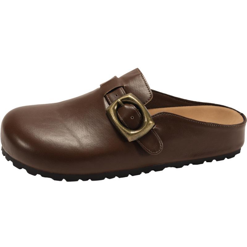 Fashion and lightweight retro brown inner height-increasing flat-soled Birkenstocks women's 2025 new spring and autumn one-pedal bag head slippers