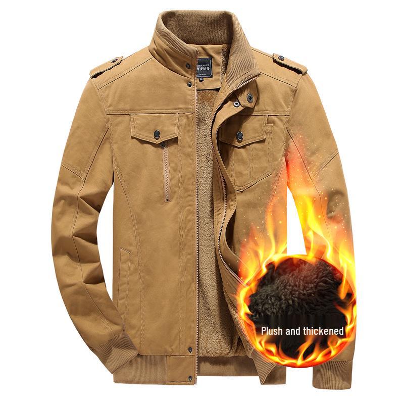 

Men s Outdoor Stand Collar Zipper Jacket, European/American Style, Plus Velvet, Thickened for Autumn/Winter. 3XL хакі