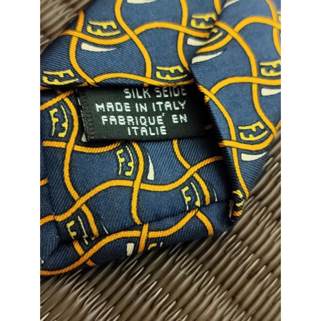Used FENDI tie navy yellow all-over pattern regular tie