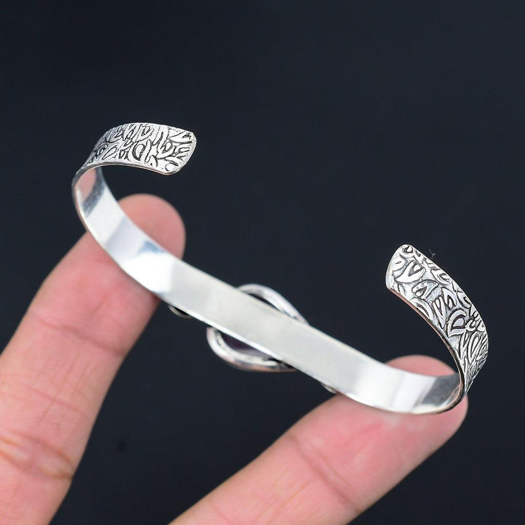 Natural Chevron Amethyst 925 Silver Sister Wedding Crescent Moon Bangle Bracelet