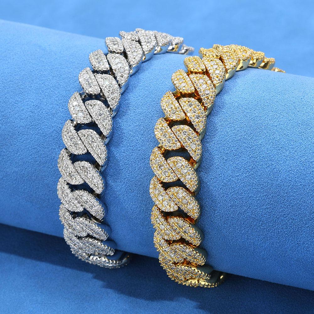 Hip Hop 14mm Flip Button Full Diamond Zircon Cuban Necklace Jewelry Men's Bracelet Premium Accessories