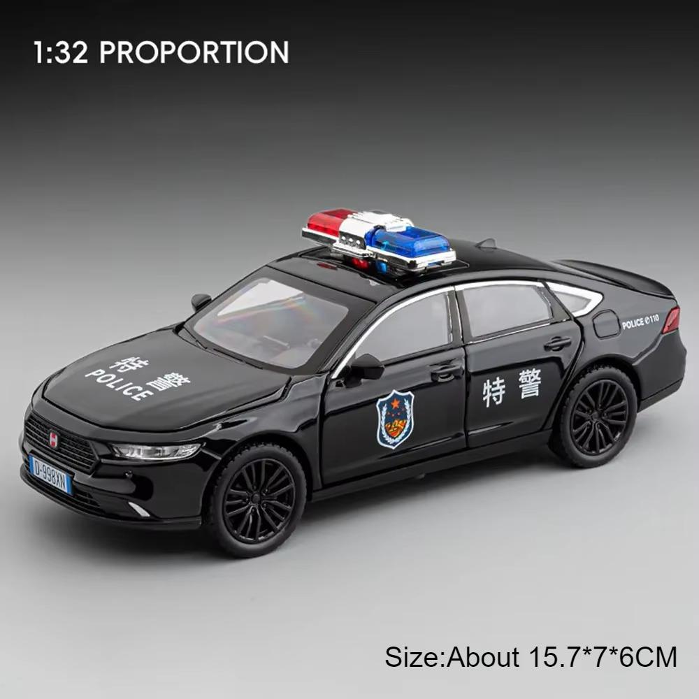 1:32 DongFeng MengShi Honda Accord Police Car Model Toy Metal Diecast Pull Back Doors Opend Vehicles Models Boys Holiday Gifts