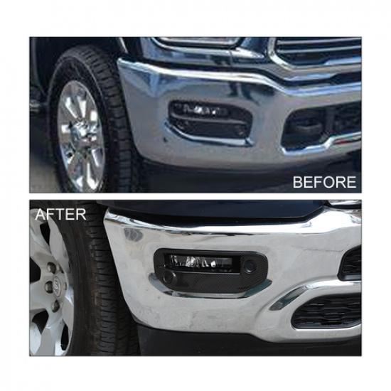 Carbon Fiber Front Fog Light Decor Cover Lamp Frame Trim For Dodge RAM 1500 18+