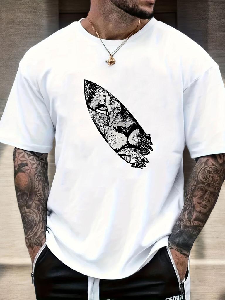 Mens Lion Head Graphic T Shirt Summer Soft Comfort Fit Oversized Daily Wear Tee