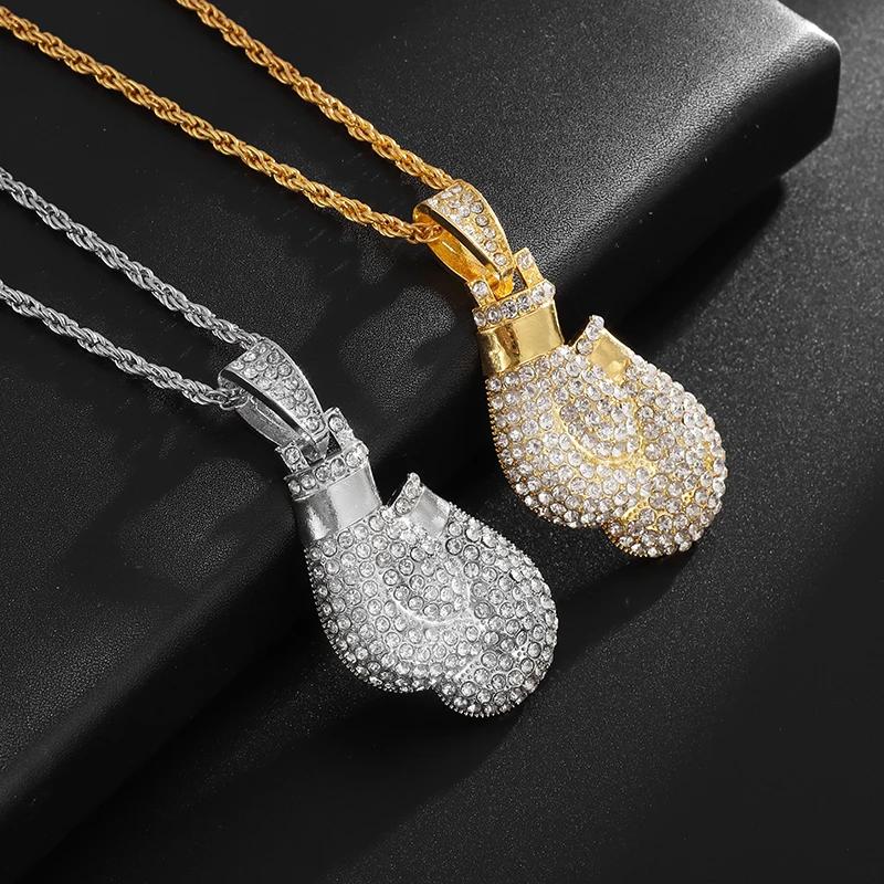 Collana Ciondolo Guantone da Boxe in Zircone Lucido Raffinato per Uomo Donna Moda Accessori per Feste Regalo Commemorativo Competizione
