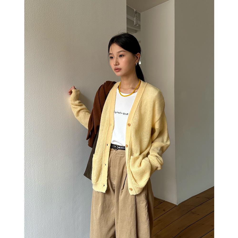 

Autumn/Winter Women s V-Neck Cardigan: New Loose Slimming Knit Sweater One Size