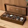 Wooden Watch Display Case Dustproof Glass Lid 4 Slot Compact Watch Storage Box for Women Small Wristwatch Jewelry Storage