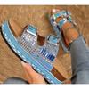 New Style Chunky Sole Hemp Rope Double Buckle Rhinestone Beach Sandals - Plus Size Women's Shoes