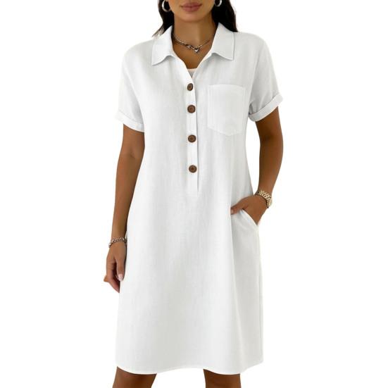 

Summer Short Sleeve Mini Shirt Dress for Women Button Up Lapel A-Line Short Dress Casual Beach Sundress with Pockets XXXL белый