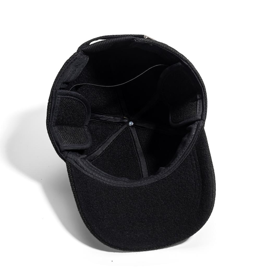 Mens Winter Thick Wool Blend Baseball Cap with Ear Flaps Warm Outdoor Hat