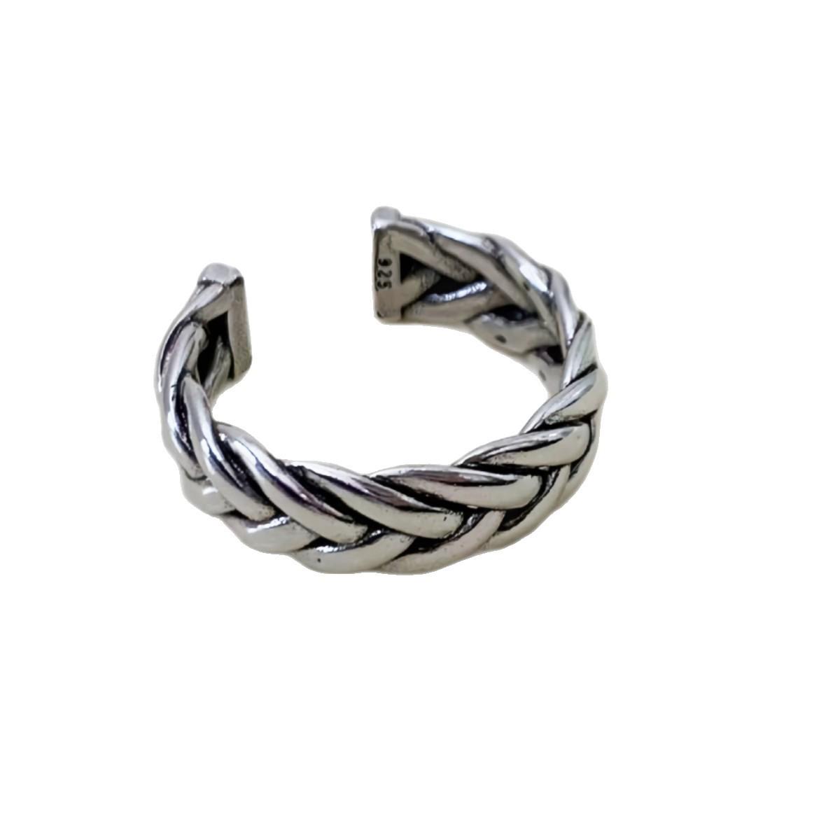 Korean Retro Flower Twist Unisex Open Ring античный серебряного