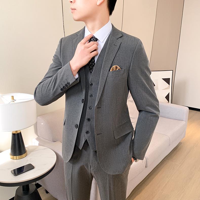 Groom's Slim Fit Dark Gray Wedding Suit Set for Best Man