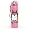 1PC Merry Fluffmas Cat Santa Hat 750ml Color Plastic Sports Water Bottle Leakproof Flip Straw Lid Suitable for Sports Office Home Use